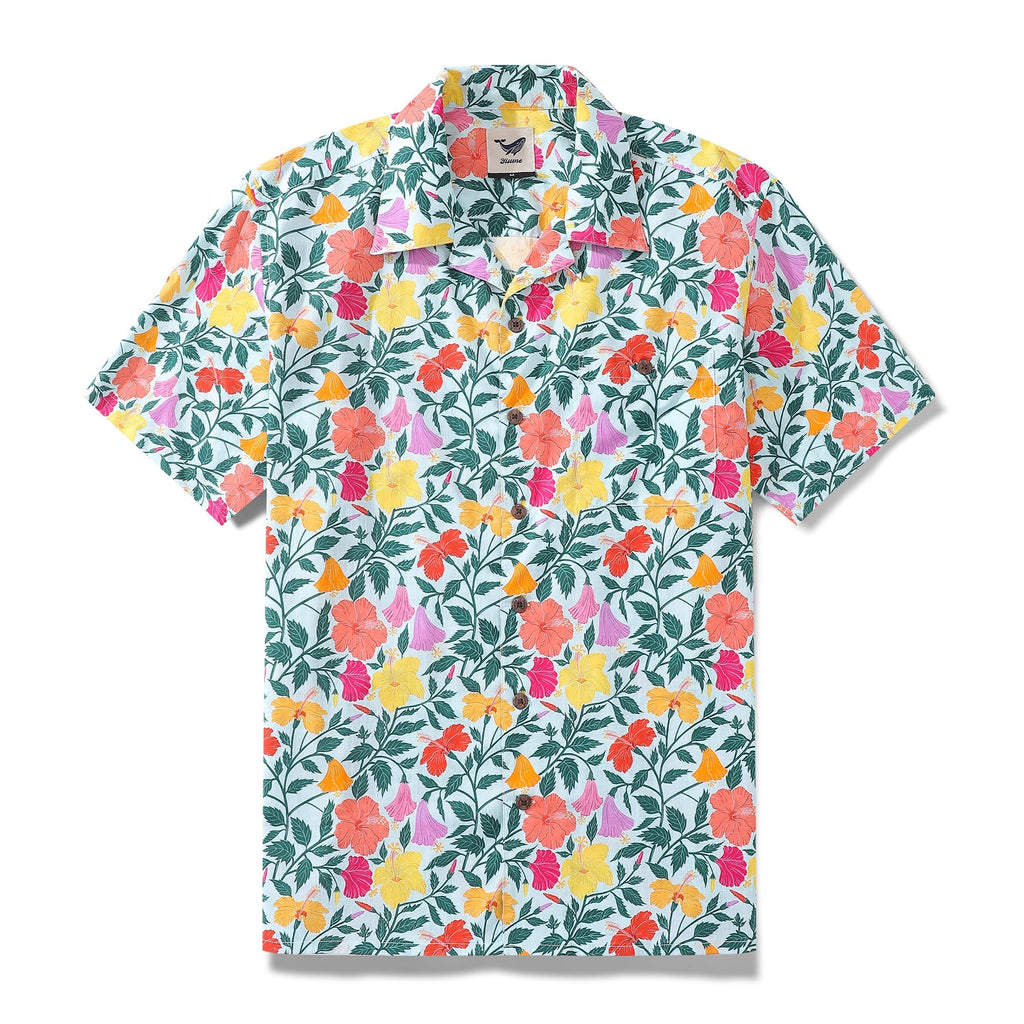 Camisa Hawaiana para Hombre Pétalos de Arcoíris Camisa Vintage de los 40 con Cuello Campamento