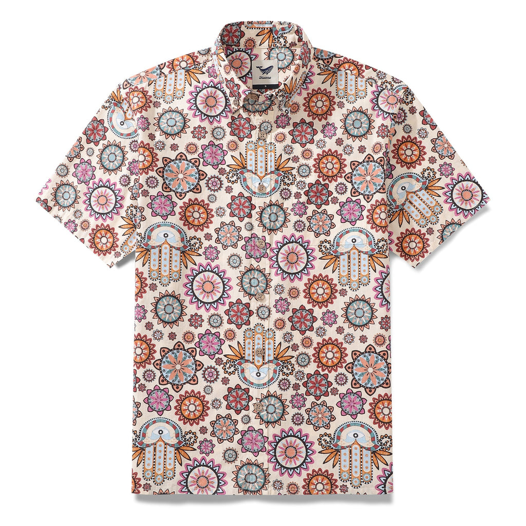 Camisa Hawaiana de Hombre Medita y Aligera tu Corazón Por Chiara De David Camisa Aloha de Algodón con Botones y Manga Corta