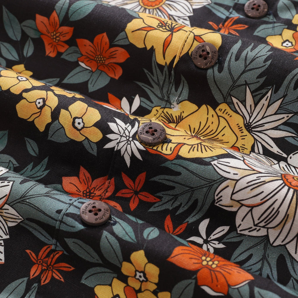 Camisa Hawaiana para Hombre Estampado Jardín Otoñal Cuello Camisero 100% Algodón