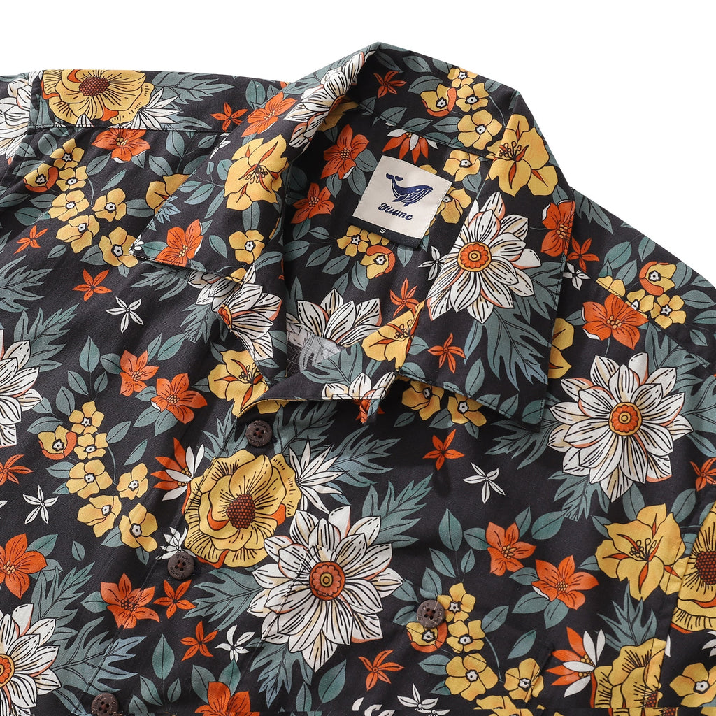 Camisa Hawaiana para Hombre Estampado Jardín Otoñal Cuello Camisero 100% Algodón