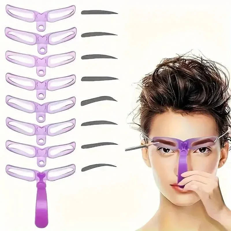 8-Piece: Eyebrow Shaping Stencils Kit - Makeup Tool for Perfect Brows
