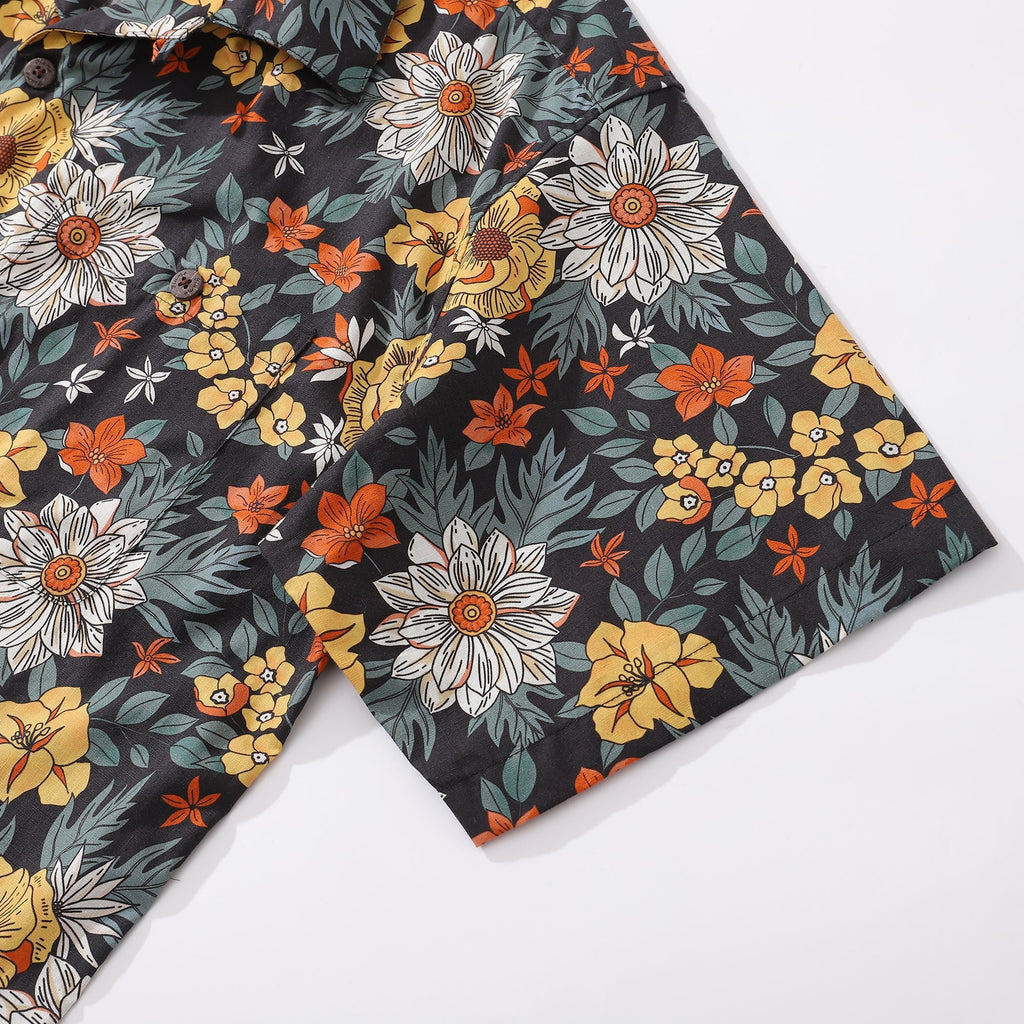 Camisa Hawaiana para Hombre Estampado Jardín Otoñal Cuello Camisero 100% Algodón