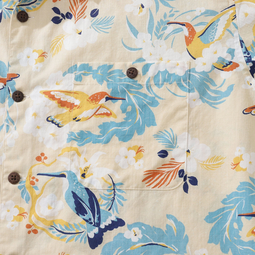 Camisas Hawaianas Para Hombre Flores Blancas y Camisa de Colibrí 100% Algodón