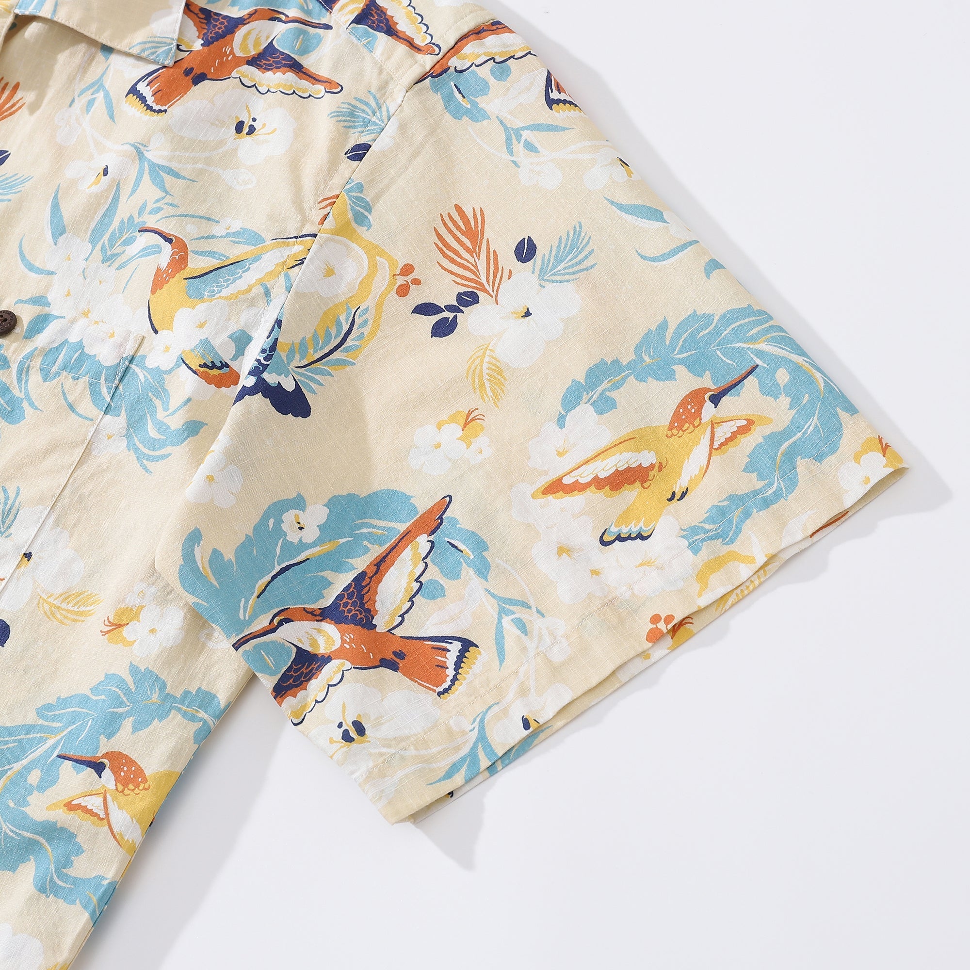 Camisas Hawaianas Para Hombre Flores Blancas y Camisa de Colibrí 100% Algodón