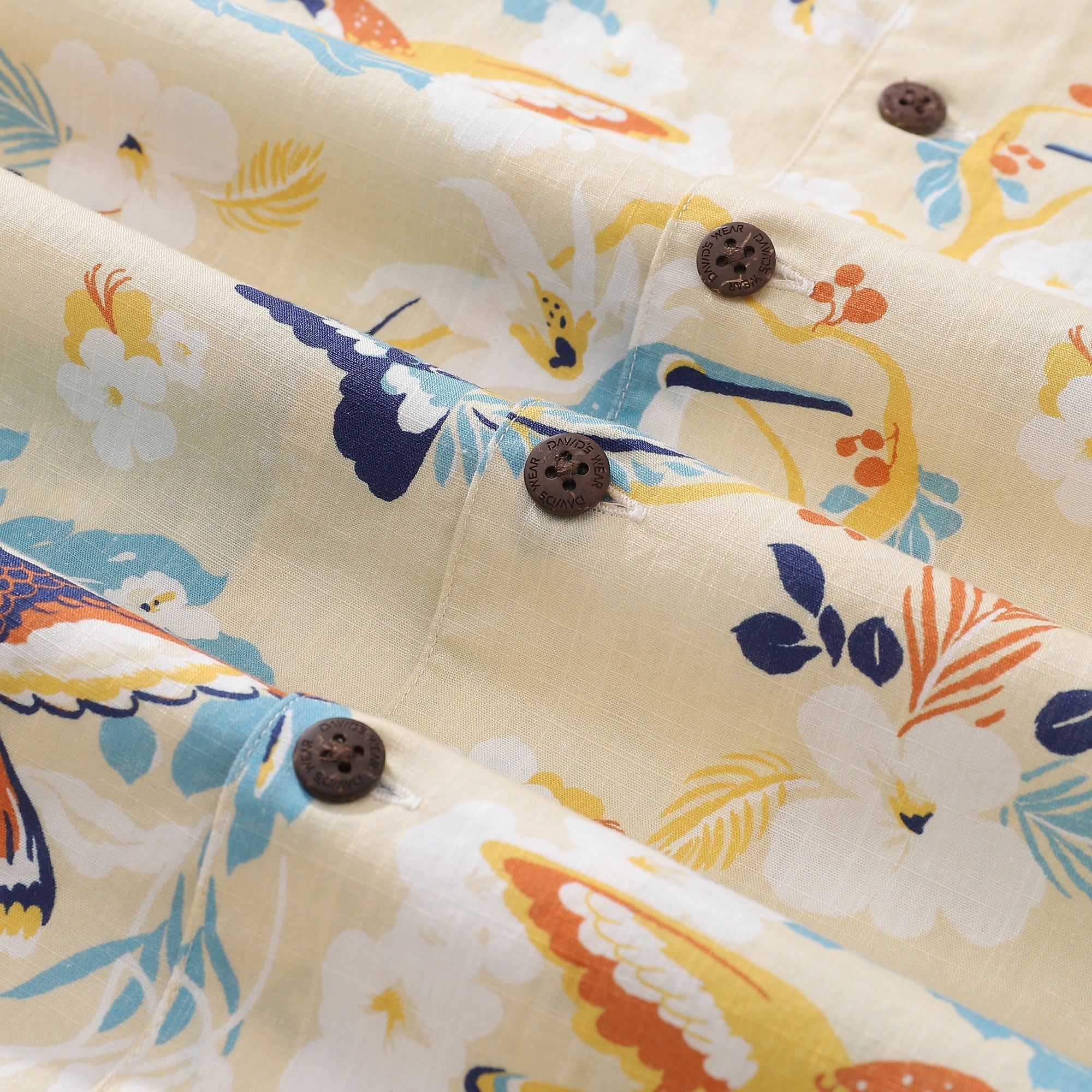 Camisas Hawaianas Para Hombre Flores Blancas y Camisa de Colibrí 100% Algodón