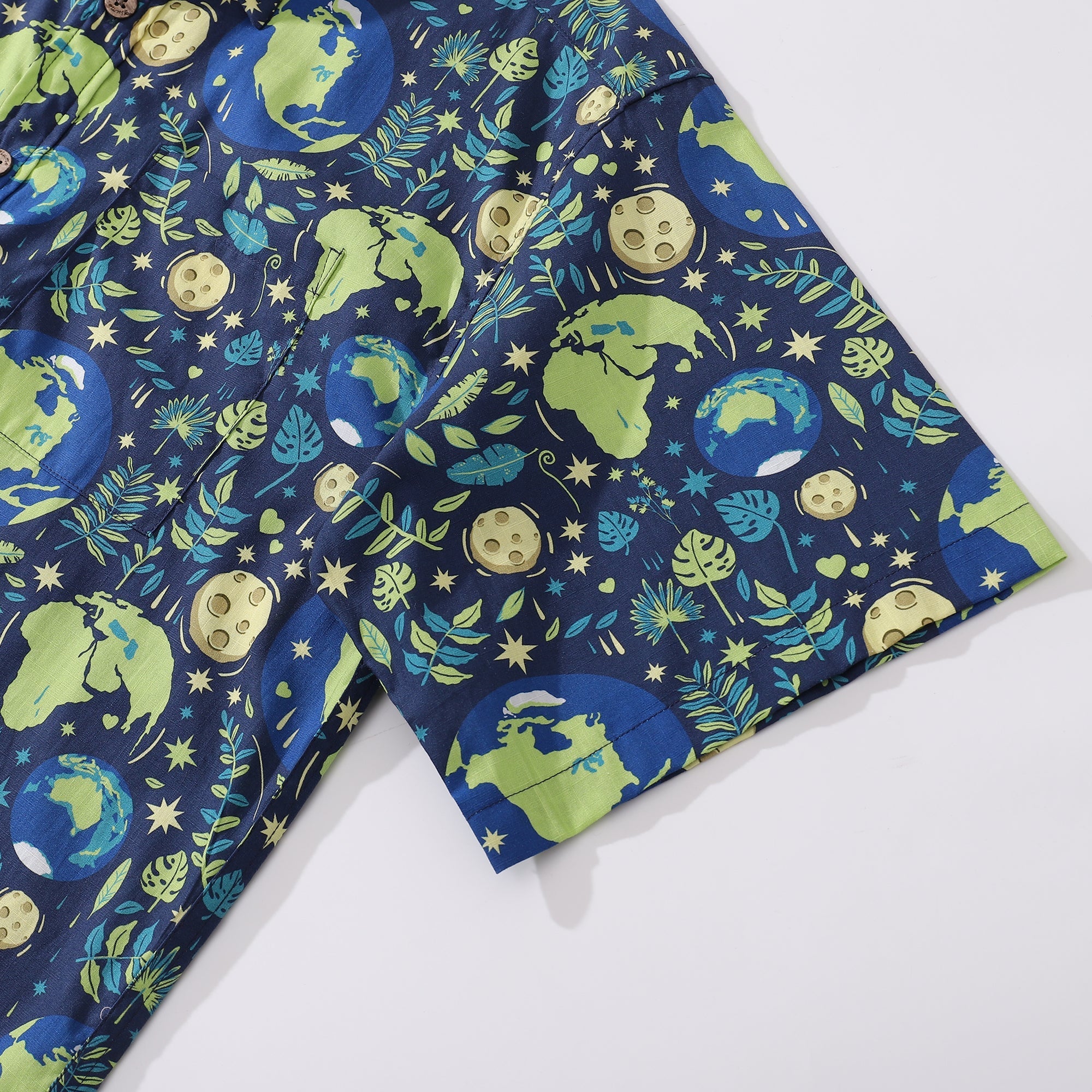 Camisa hawaiana de hombre Azul Planeta Día de la Tierra Algodón Abotonada Manga Corta Camisa Aloha