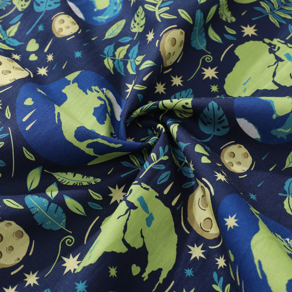 Camisa hawaiana de hombre Azul Planeta Día de la Tierra Algodón Abotonada Manga Corta Camisa Aloha