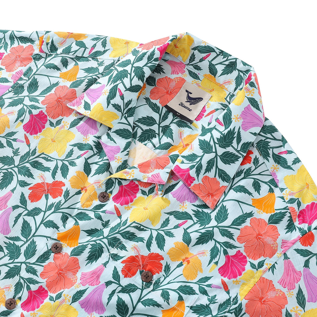 Camisa Hawaiana para Hombre Pétalos de Arcoíris Camisa Vintage de los 40 con Cuello Campamento