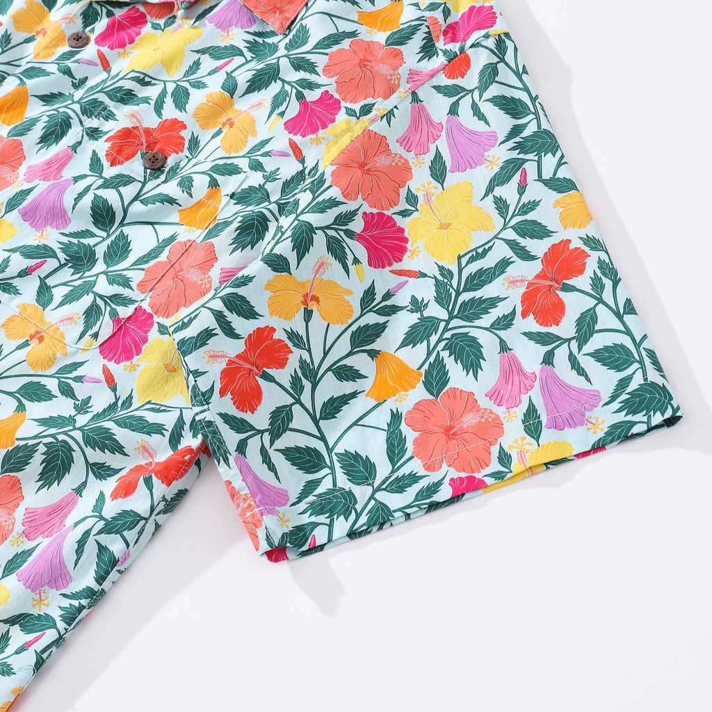 Camisa Hawaiana para Hombre Pétalos de Arcoíris Camisa Vintage de los 40 con Cuello Campamento