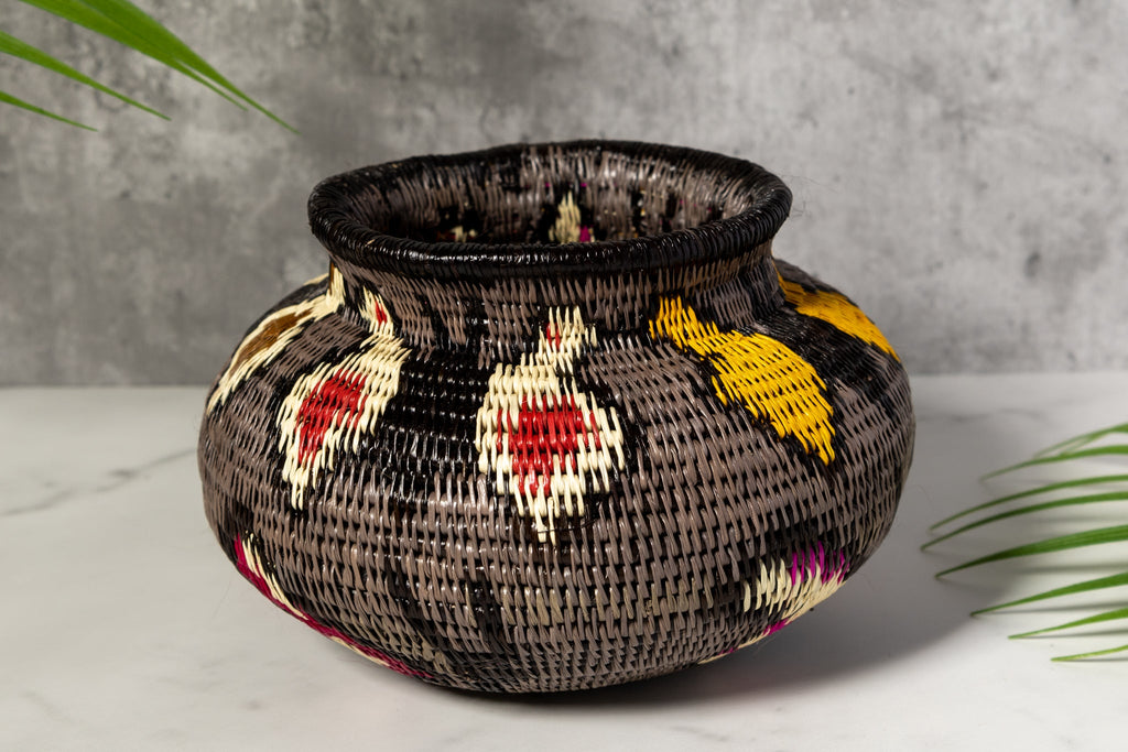 Gray With Multiple Butterflies Woven Basket