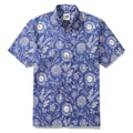 Camisa hawaiana para hombre, de algodón 100%, con estampado floral de girasoles azules y blancos, de manga corta y con botones.
