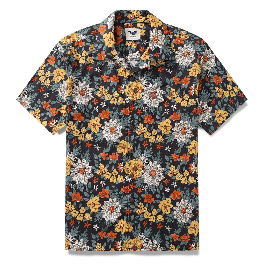 Camisa Hawaiana para Hombre Estampado Jardín Otoñal Cuello Camisero 100% Algodón