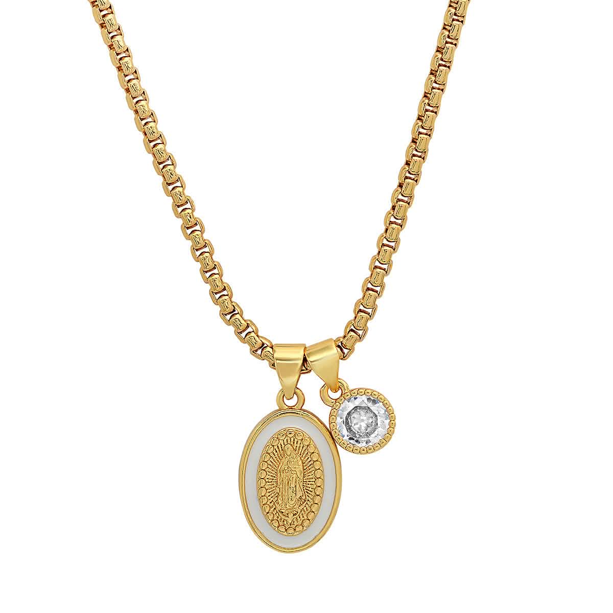 Ladies 18k Gold Plated Brass Our Lady of Guadalupe and Simulated Diamond Pendant Charms