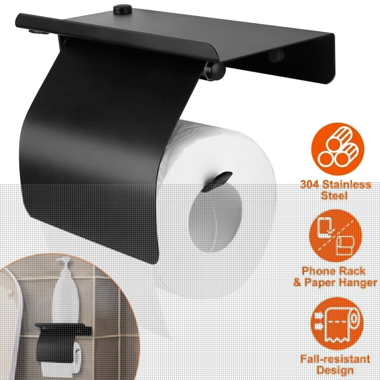 Wall Mounted Toilet Paper Holder with Phone Storage Rack