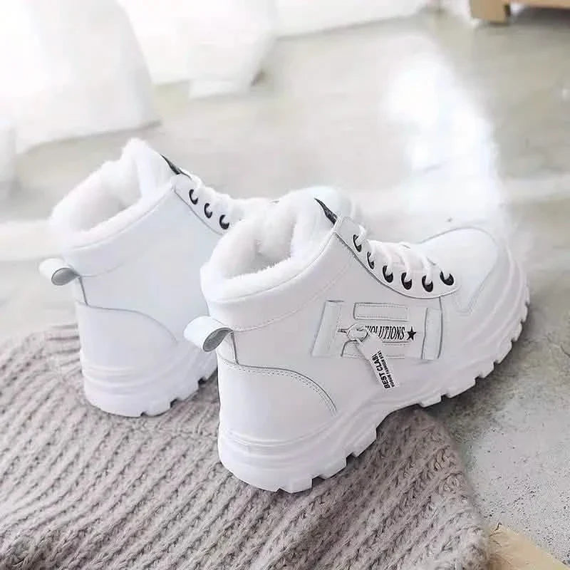 Women's Plush Lined Ankle Boots, Winter Warm Lace Up High Top Sneakers